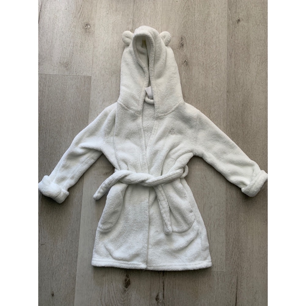 Baby Gap White Fleece Hooded Robe Bear Ears Embroidered Logo 3 Years 3T 2510